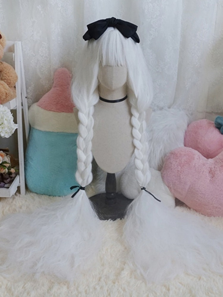 White Long Curly Wig With Full Bangs