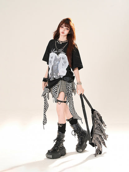 Black Handkerchief Hem Plaid Skirt