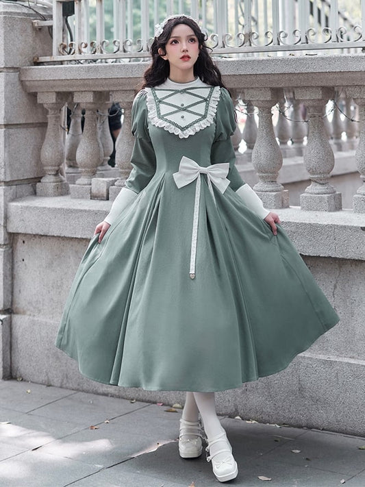 Green Elegant Juliette Sleeves Dress Nun Lolita Long Sleeves One Piece