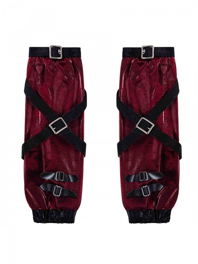 Fashion Red Black Straps Decorated Buckle Punk Sleeves