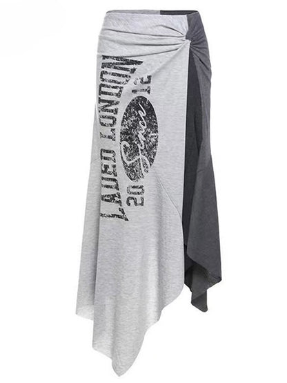Shorts Hem Black Slit With Letter Asymmetrical Side Skirt Gray Print Glamorous