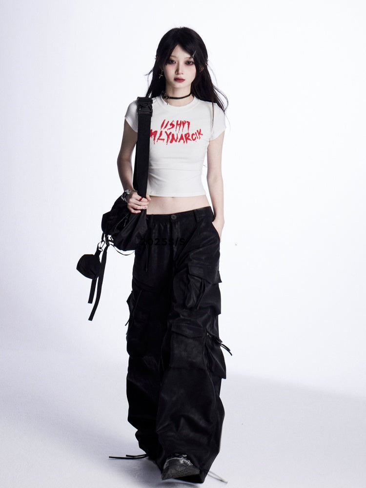 Cropped T-Shirt White Letter Print Bittersweet