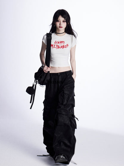 Cropped T-Shirt White Letter Print Bittersweet