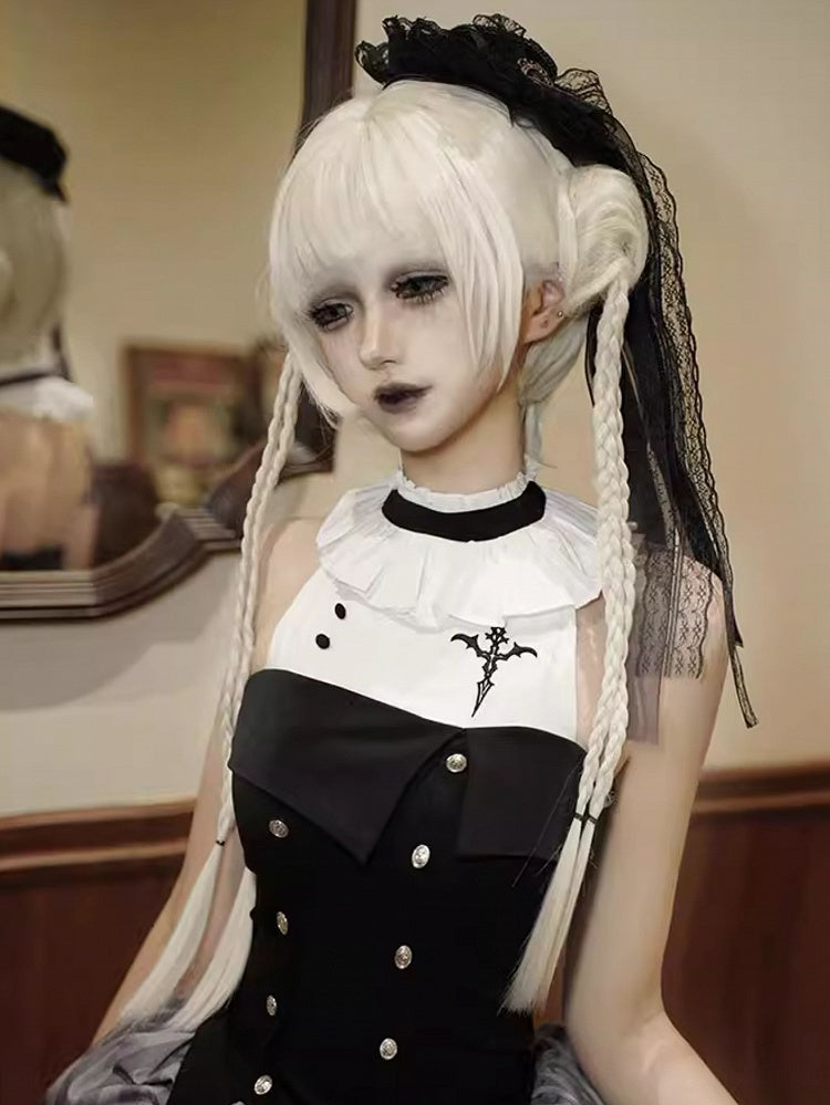 With Two Clips White Bob Wigs Braided Claw Ponytails Cut