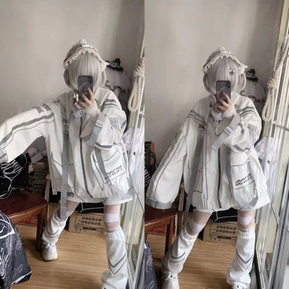 White Futuristic Cyberpunk Shorts