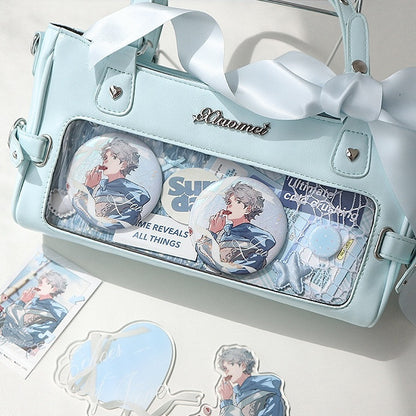 Vintage Leather Window Transparent Blue Square PU Ita Bag Small