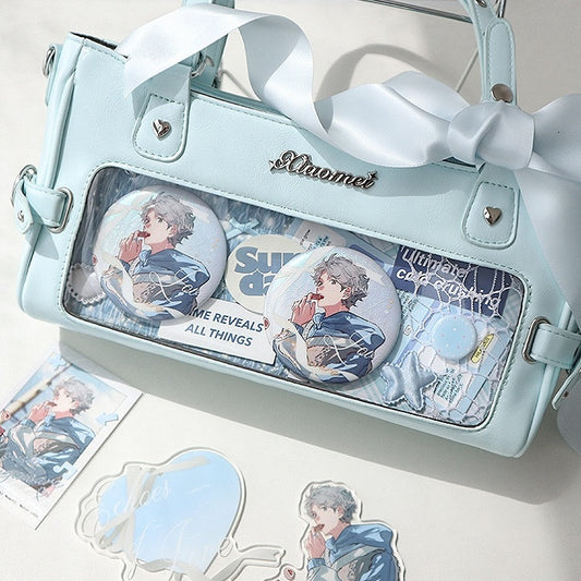 Vintage Leather Window Transparent Blue Square PU Ita Bag Small
