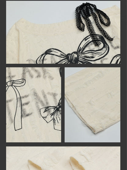 Grey/Milk White Bowkonts Asymmetrical Neckline Top