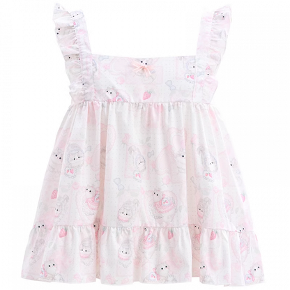 Print Sweet Pink Flutter Sleeves Allover Sleeveless Top Kitty