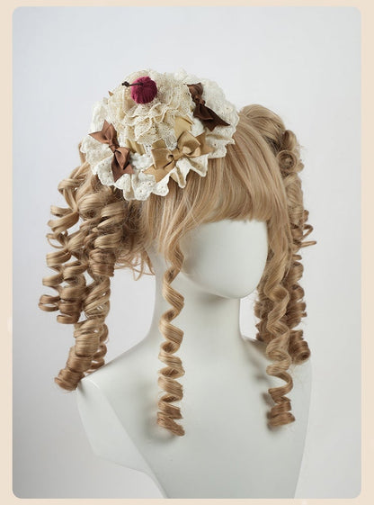 Sweet Lolita Coffee Bows Cherry Cake Layered Lace Trim Mini Hat