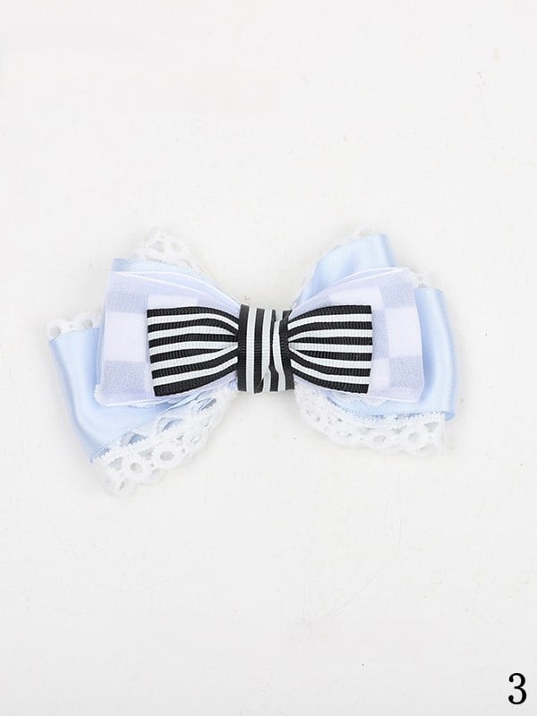 Series Black Lolita Striped Hairclips in Bow Alice White Wonderland