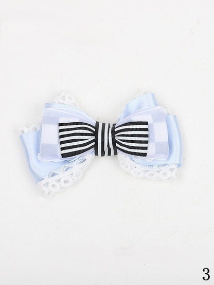 Series Black Lolita Striped Hairclips in Bow Alice White Wonderland