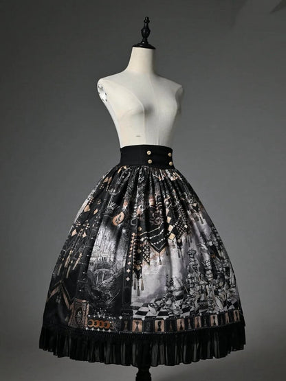 Skirt Theme Black Waist Corset Belt Chess Lolita Print