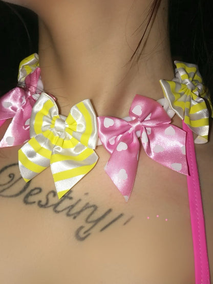 Gyaru Yellow&Pink Bow Choker