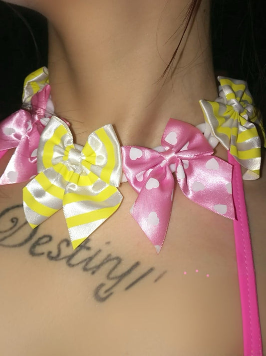 Gyaru Yellow&Pink Bow Choker