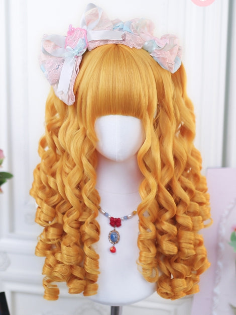 Yellow/Blonde/Black Curly Wig With Bangs 50-55cm