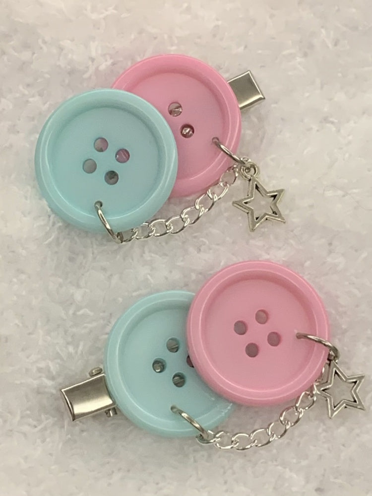 Blue and Pink Button Hairclips