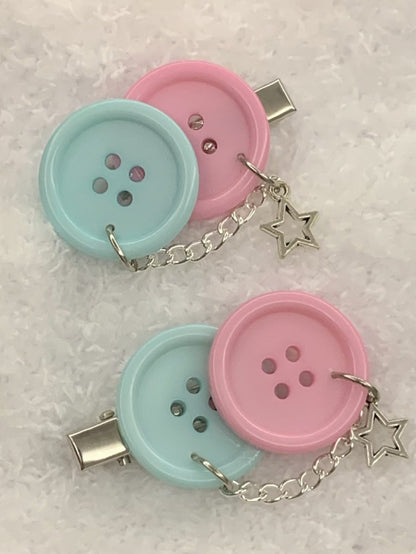 Blue and Pink Button Hairclips