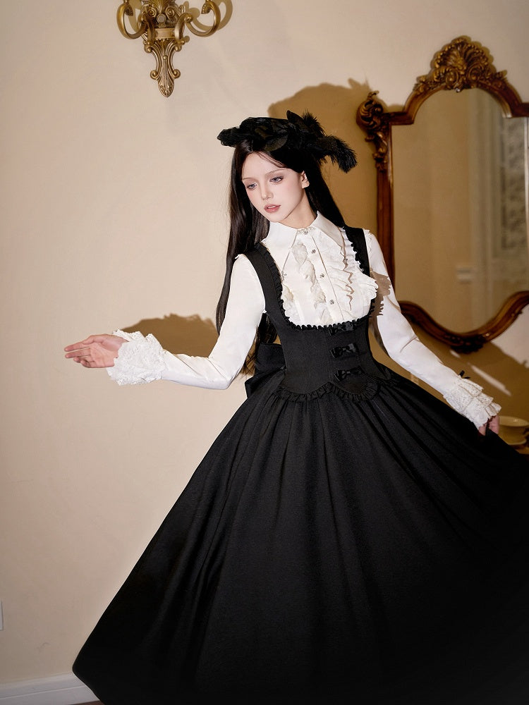 Robe Lolita noire élégante à volants sous la poitrine