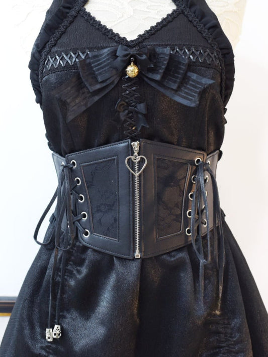 Gothic Black Lace-Up Zipper PU Corset Belt