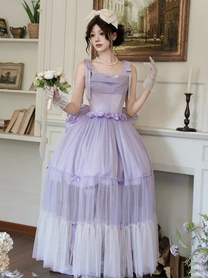 Lilafarbenes, schimmerndes Kleid mit Taillenbund JSK Lolita Basque mit Stäbchen