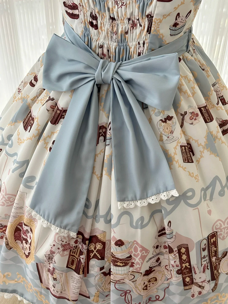 Robe Lolita taille haute à imprimé lapin Alice au pays des merveilles