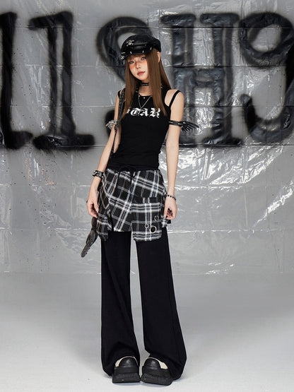 Black Print Design Double Shoulder Straps Sleeveless Top
