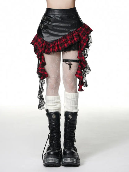 Red Skirt Y2K Hem Black Asymmetrical White/Black