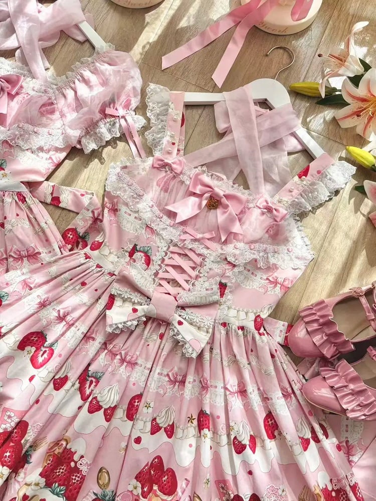 Cake Strawberry Jumper Sweet Skirt Print Pink Lolita