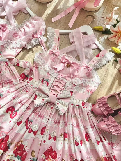 Cake Strawberry Jumper Sweet Skirt Print Pink Lolita