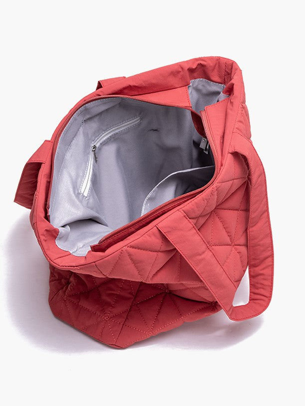 Chic Red Quilted Tote Bag - Lightweight  Large Capacity