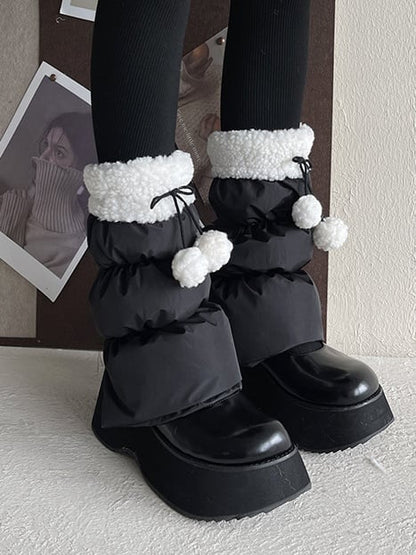 White Sweet Bowknot Leg Warmers With Pompons