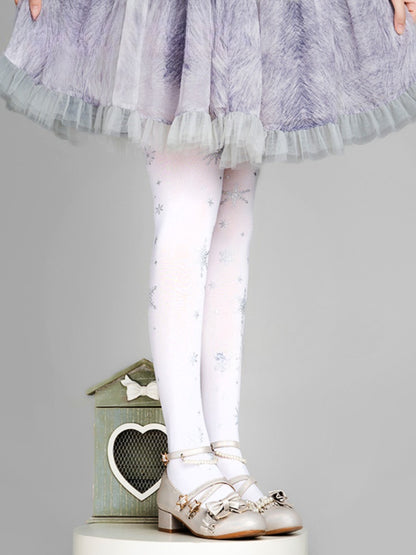 White/Black Snowflake Print Lolita Tights