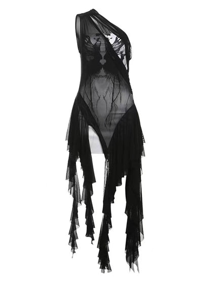 Accents Bittersweet Cascading Black Ruffle Semi-sheer