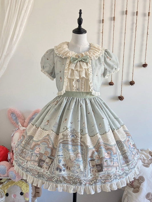 Robe Lolita verte Sweet Teddy, faux design deux pièces