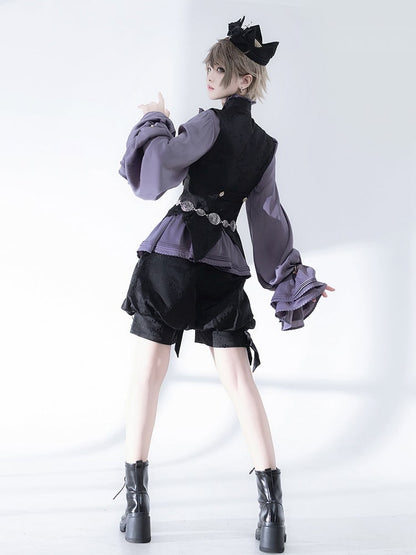 Sleeves Purple Neckline Bishop Poet Ruffle Blouse