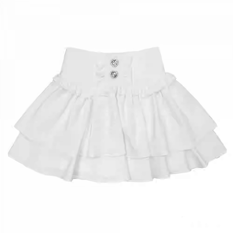 Stufenrock Strass Verziert Jirai Kei Schwarz/Weiß/SchwarzWeiß Herz