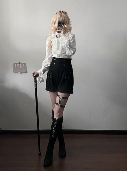 White Ouji Lolita Long Sleeves Shirt with Jabot Bowtie