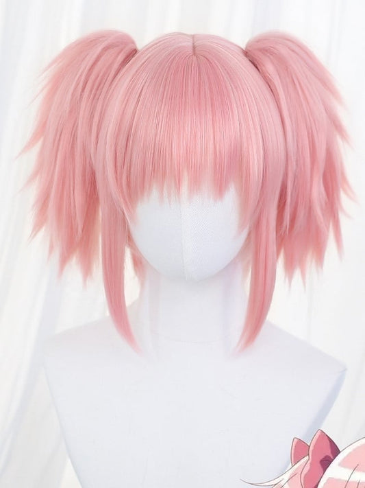 With Wigs Ponytails Two Straight Pink Short