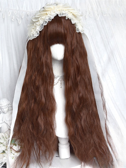 Caramel 80CM Hip Length Wavy Wig With Full Bangs