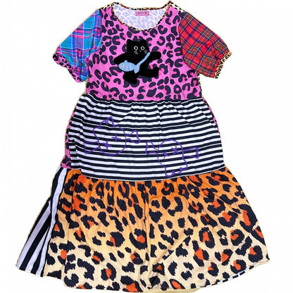 Sleeves Print Pink Puff Leopard Gyaru Fashion Dress