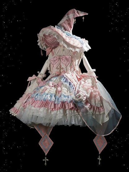 Robe Lolita taille haute rose et bleue, ensemble complet avec jupe et pull
