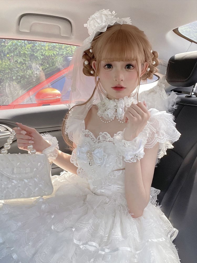 Hanayome Tiered Dress Butterfly Hime White Bodice Fabric Lolita Skirt Angel