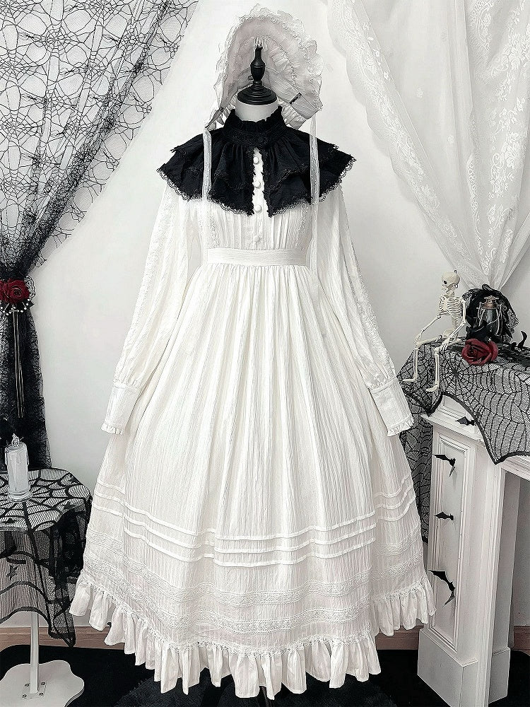 + High Long Dress Gothic Shiro Waist Lolita Collar Sleeves White