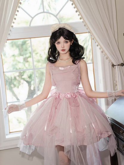 Dress JSK Full Shimmering Set Basque Waist Lolita Boned Pink