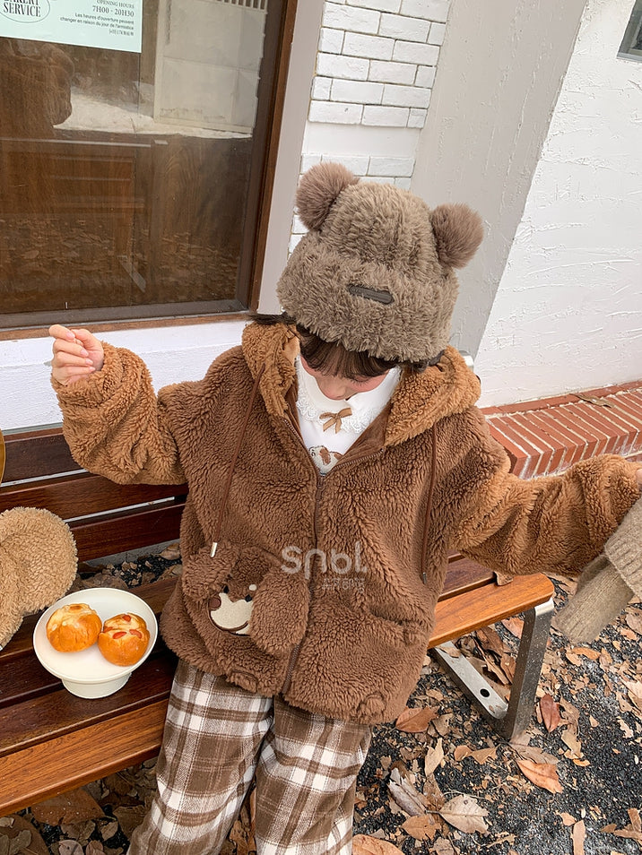 Brown Cute Puppy Pocket Design Fleece Zip Hoodie