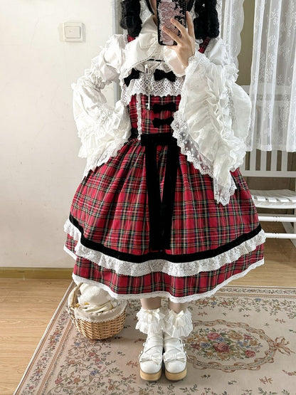 Red Plaid Pattern Sweet Christmas Vibes Lolita Jumper Skirt
