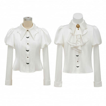 White Jabot Bat Wings Shape Collar Long Sleeves Shirt