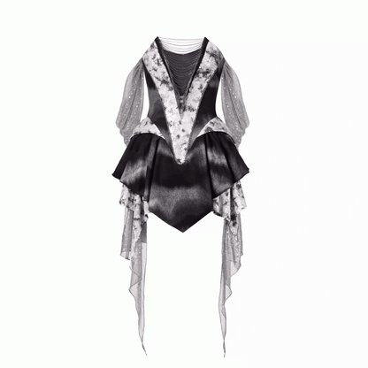 Futuristic Black Basque Waist Metal Y3K Hooded Dress Handkerchief Hem Chains Cyberpunk Fashion Front
