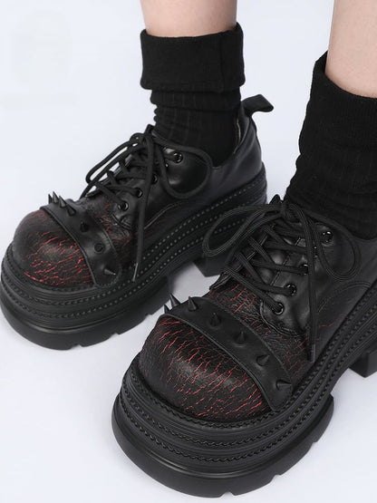 Gothic Closure Red Lace-up Shoes Stud Platform Style Detailing Cone Black in -